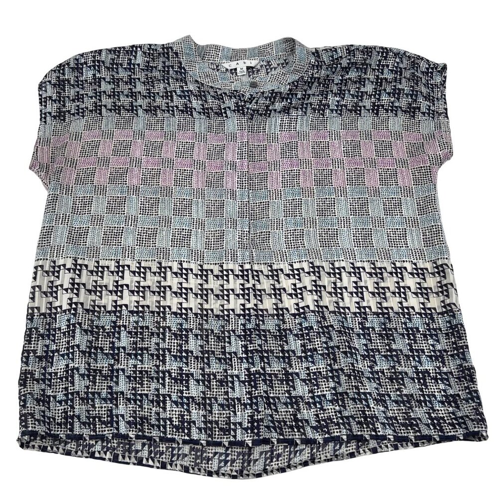 Cabi Women's Short Sleeve Patterned Blouse Size M patchwork semi sheer - Picture 1 of 4